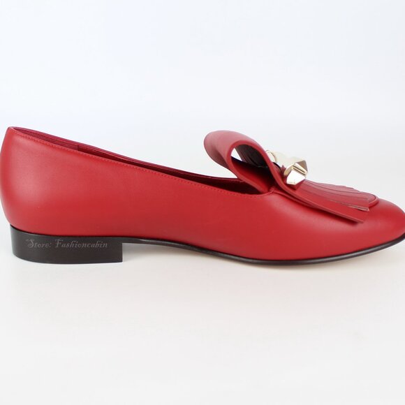 NEW VALENTINO GARAVANI Rockstud Fringed Leather Loafers, EU 37.5 Red, New in Box - Picture 2 of 16